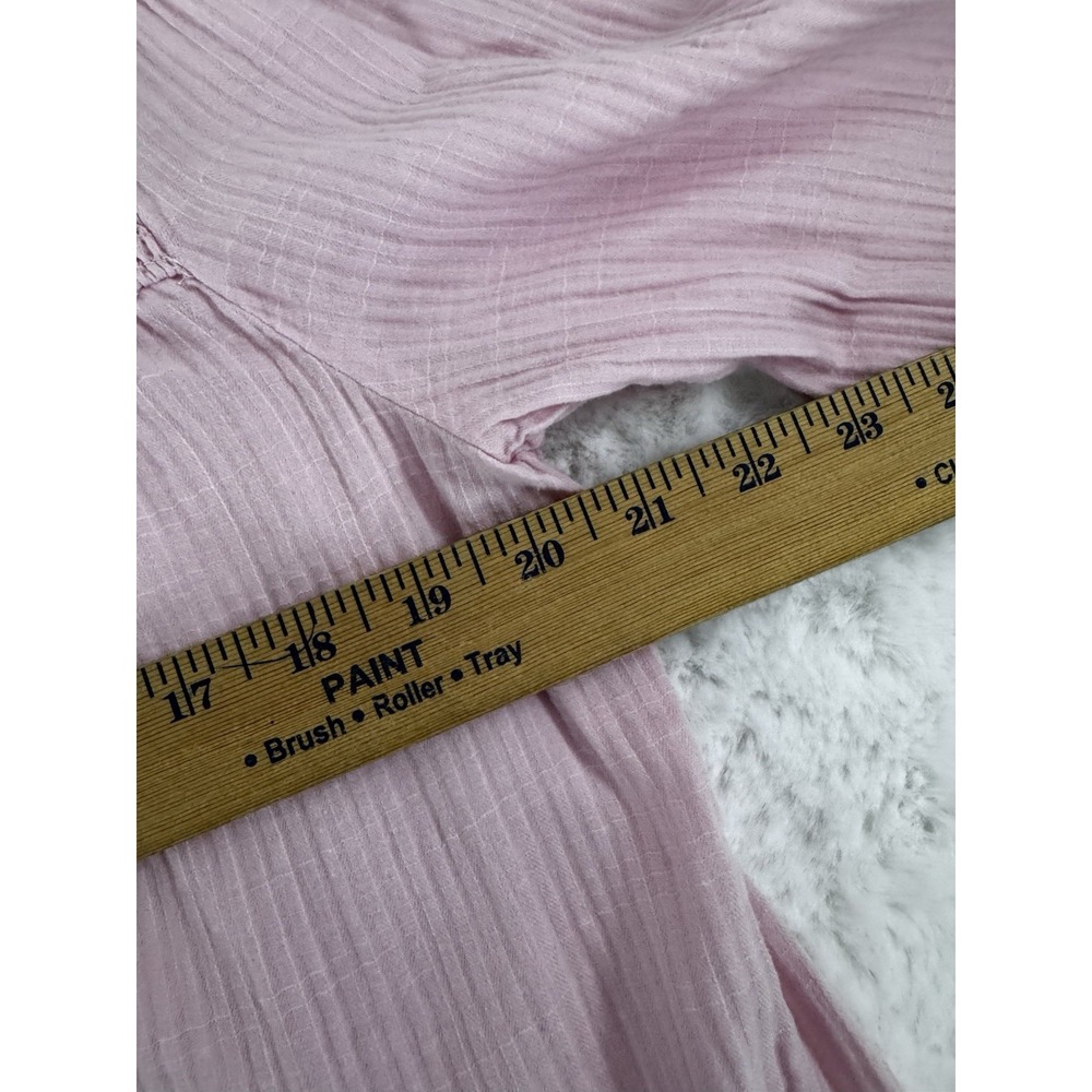 J. Crew Blouse 1/2 Button Popover Pink Ruffle Smocked Crinkle Gauze Size Medium - Picture 8 of 14